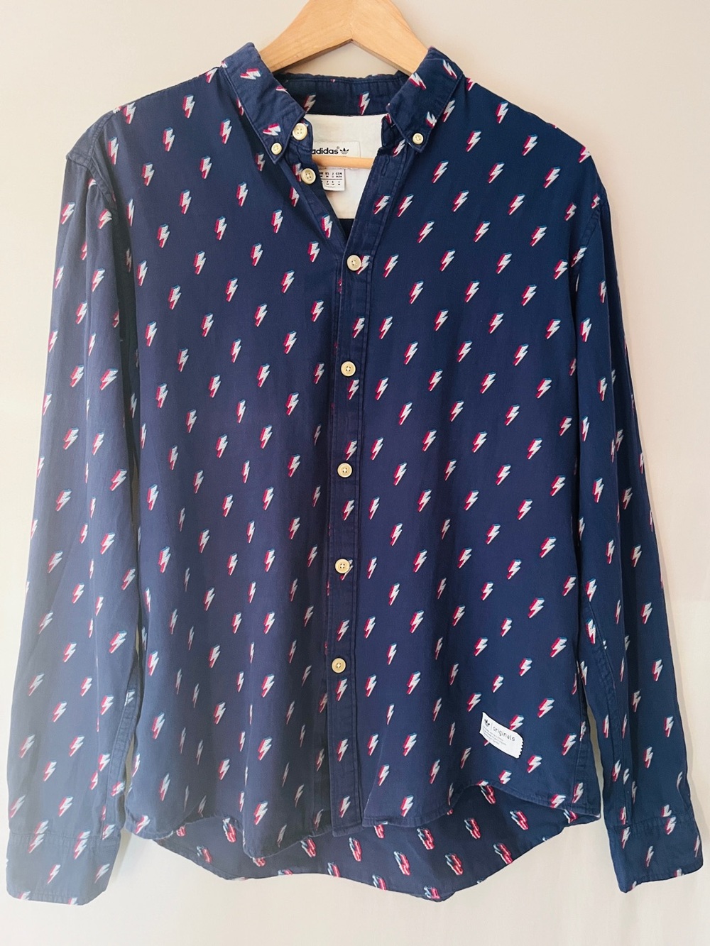 Adidas Originals Flash Lightning Bolt Print Navy Cotton Shirt Men's M